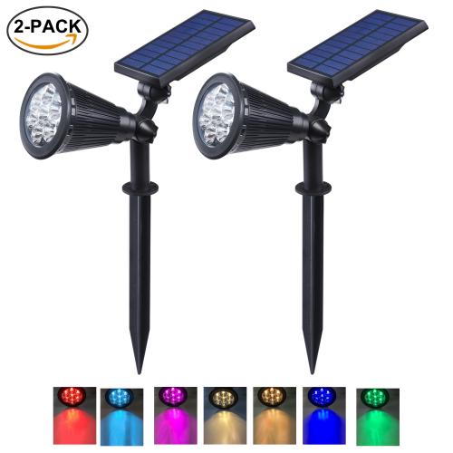 BAXIA TECHNOLOGY Rechargeable Landscape, Yard, Patio Solar Spot Lights Outdoor, 7 LED Color Changing with Auto On/Off Solar Light, Black, 2Pack